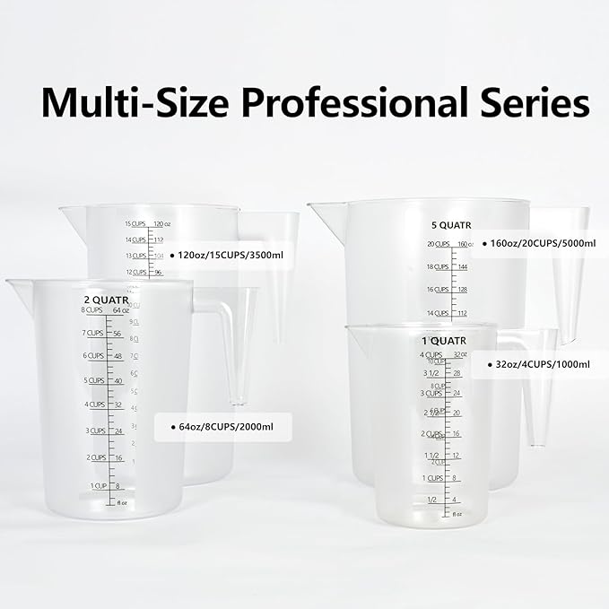 Food-Grade Plastic Measuring Pitcher – 160 Ounce & 20 Cups Measuring Cups with Handle for Liquid, Motor Oil, Pool & Lawn Chemicals, Dilution, Soap Mixing, Brewing, Commercial & Kitchen Use(5000ml)