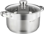 Daniks Standard Stainless Steel Stock Pot with Glass Lid – Induction 7 Quart, Dishwasher Safe, Measuring Scale, For Soup, Pasta, Stew, Silver