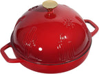 Cast Iron Bread Oven With Cloche Lid for Baking - Red Enameled Dutch Oven With Dome Lid for Sourdough - 5 qt