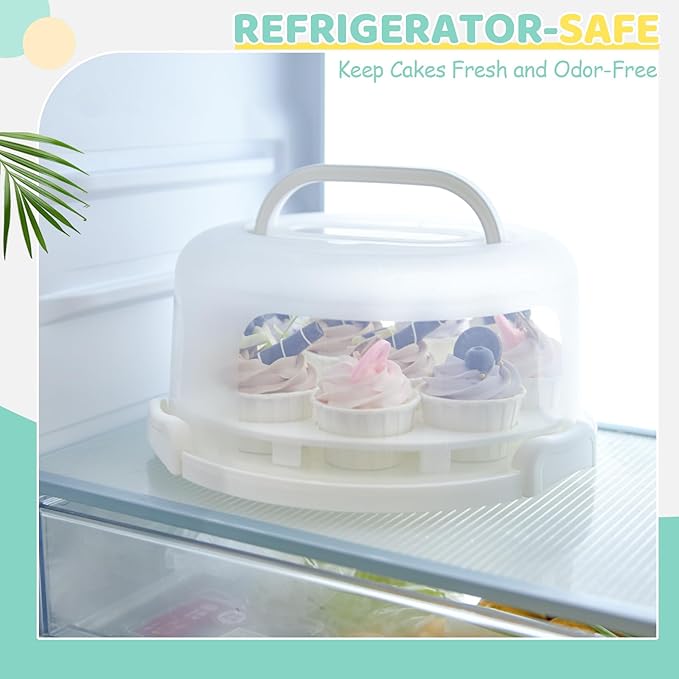 Ohuhu Cake Container, Cake Carrier with Lid and Handle BPA-Free Cake Holder for 10 inch Cake with 2 Handles Cupcake Carrier - Plastic Cover Two Sided Base for Transport Pies Nuts Fruit