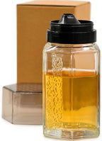 TOSSOW Glass Honey dispenser Oil Bottle Leakproof Condiment Container Oil Vinegar Cruet with Pourers and Funnel Olive Oil Carafe Decanter Non-Drip Spout for Kitchen Cooking 350ml/12oz Black
