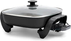 GreenLife 12" 5QT Square Electric Skillet, Glass Vented Lid, Ceramic PFAS-Free Nonstick Coated Interior, Adjustable Temperature Control, Cool Touch Handles, Quick Even Heating, Scratch Resistant,Black