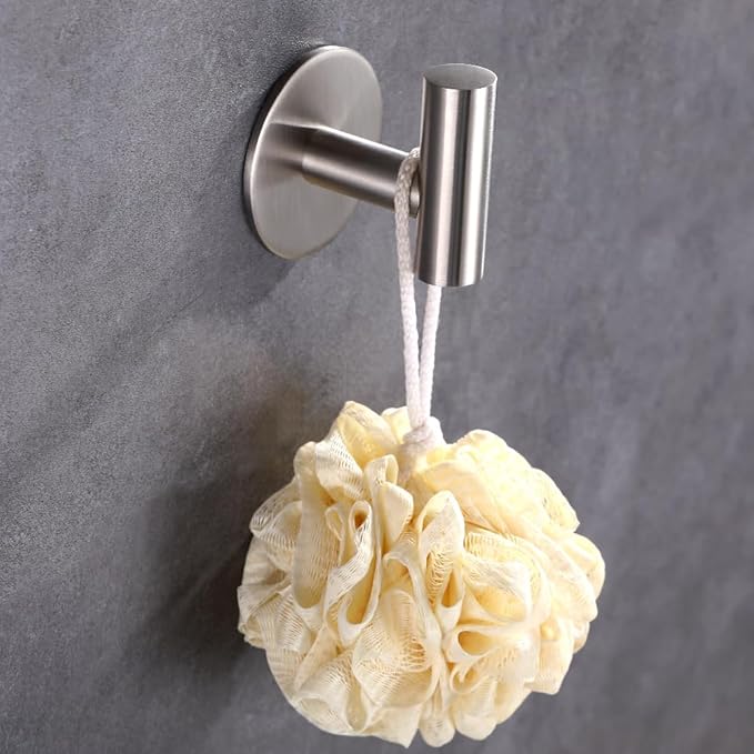 Self Adhesive Hooks 304 Stainless Steel Heavy Duty Hangers Without Nails for Bathrooms Kitchen Livingroom Garage Hotel Towel Hook-2 Pack (Silver)