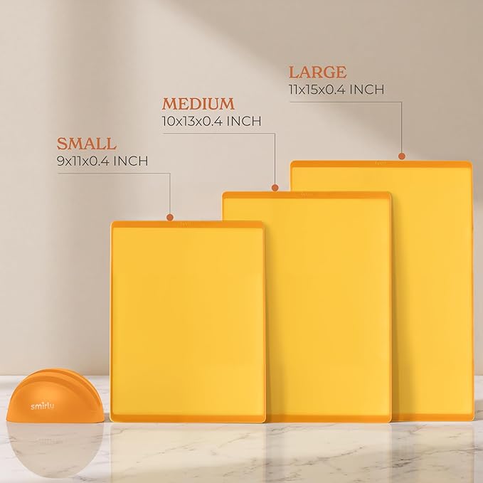 SMIRLY Plastic Cutting Board Set with Holder 3 Pieces, Non-Slip Dishwasher Safe Chopping Boards for Kitchen, Yellow