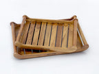 Set of 2 Romper Teak Wood Rectangular Serving Tray for Home/Kitchen/Restaurant/Office Organizer/Dining Table|Premium Wooden Trays| 18 X 12 ; 15 x 10 inches | Handcrafted in India
