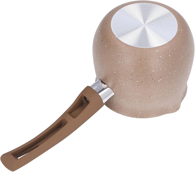 Nonstick Milk Pan, 10cm Dia Aluminum Alloy Sauce Pan with Single Handle Enameled Inside Coating for Coffee Butter Chocolate (Coffee)
