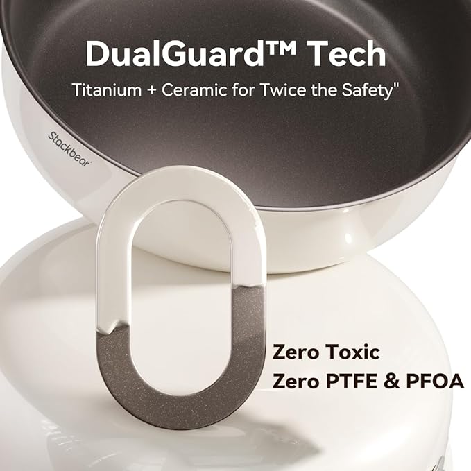 Ceramic Deep Frying Pan Nonstick - 11"(5.5 Qt) Sauté Pan with Lid, Titanium Reinforced Tri-Ply Stainless Steel Skillet, PTFE&PFOA-Free, Non-Toxic, Compatible with All Stovetops