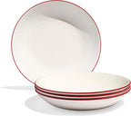 Made In Cookware - Set of 4 - Entrée Bowls - White With Red Rim - Porcelain - Crafted in England