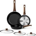 Frying Pan Set With Lids - Non Stick Frying Pans Set 3 Pcs, Nonstick Skillet Pans Set Egg Omelette Pan W/Lid, PFOA Free, Induction Non Toxic Cooking Black Pan Set