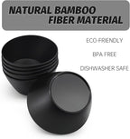 Bamboo Fiber Cereal Bowls Set 6 Pieces, 24 Ounce Soup Bowls Black, Melamine Bowls Set Large for Kitchen, Deep Serving Bowls for Cereal, Soup, Oatmeal, Rice, Pasta, Salad, Black
