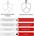 5-6QT Stainless Steel Flat Beater for KitchenAid Stand Mixer, Kitchen Aid Paddle Attachment Accessories/No coating/Dishwasher Safe Replacement for kitchenaid Professional 5 Plus and 600 Series Mixer