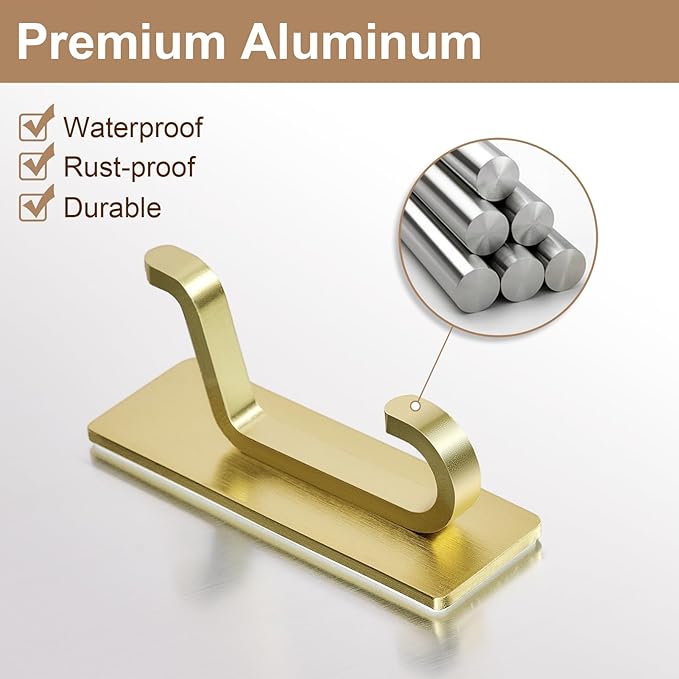 pickpiff 12 Pack Wall Hooks for Coat and Towel: 13LB Adhesive Door Hanger Stick on, Gold