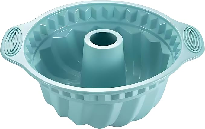 Thickened Silicone Bundt Cake Pan and Moldes Para Gelatinas, Heavy Duty Mousse Cake Rotundity Spiral Pattern Mold for Baking, BPA Free, Mint Green (Round: φ9in / 1 Pcs)
