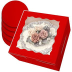 qiqee 8x8x5 Cake Box, 18 Sets Red Cake Box with Window ＆ 18 Sets 8" Red Cake Round Boards, 8inch Cake Containers