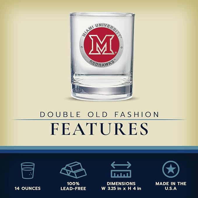 Heritage Pewter Miami of Ohio Double Old Fashion | Double Rocks Glass 14 OZ for Liquor | Expertly Crafted Pewter Glass