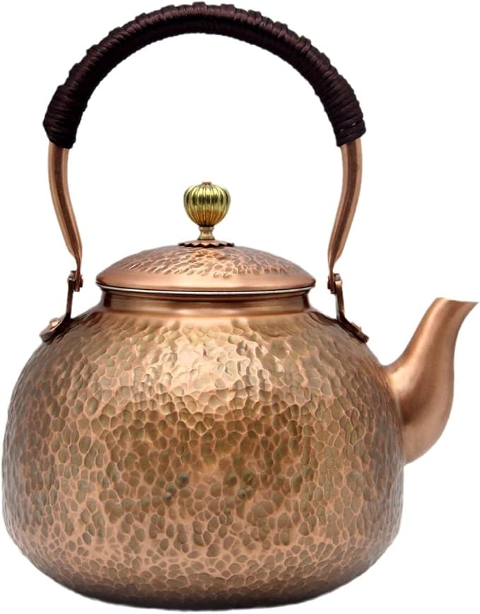 YJX Copper Tea Kettle For Stovetop, Japanese Style Non-Coating Pure Copper Teapot with Stainless Steel Infuser For Loose Tea, Large and Solid Tea Pot For 3-7 Cups (2000ml)