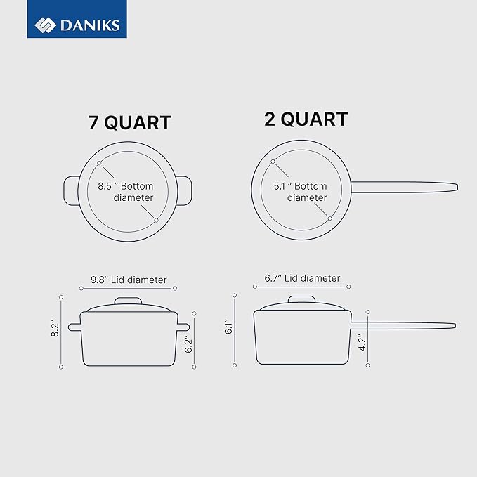 Daniks Modern 10-Piece Stainless Steel Cookware Set with Glass Lids, Includes Saucepan, Tri-Ply Bases for Even Heating, Induction Compatible, Dishwasher Safe, Heatproof Handles
