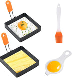 2 Pcs 4 In Square Egg Ring for Frying,Egg Pancake Cooking Rings,Non Stick Stainless Steel Omelet Maker,Equipped with silicone insulated handle,oil brush,and egg separator