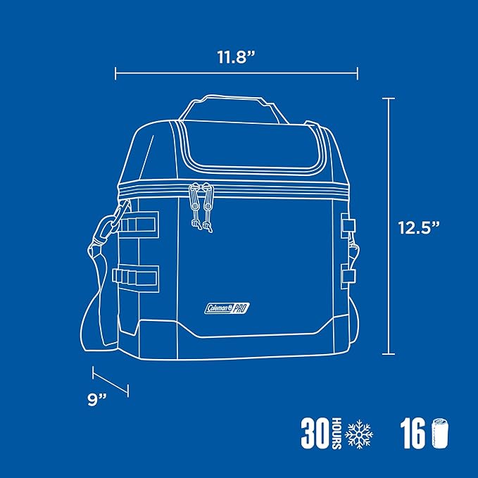 Coleman Pro 16-Can Premium Soft Cooler Lunchbox, Fully Insulated Lid & Body Stays Cold up to 30 Hours, Great for Camping, Tailgating, Parties, Sports, Concerts, Lunches & More