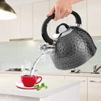 Copper Tea Kettle Stainless Steel Teapot Whistling Kettle Unique Button Control Kettle Outlet Loud Whistle Food Grade Teapot 3.2 Quart / 3 Liter Black