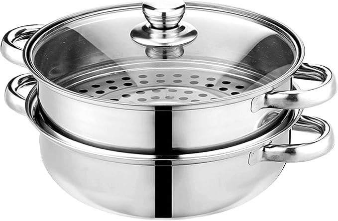 Steamer Pot for Cooking 4 Quart Steamer Pot 2-tier Multipurpose 18/8 Stainless Steel Steam Pot Cookware with Lid for Vegetable, Noodles, Pasta, Food