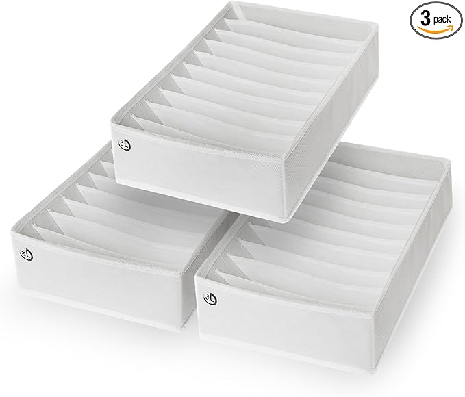 Drawer Organizer Clothes - 3 Set Multipurpose Dresser Drawer Organizer for Adults & Kids, Closet Foldable 10 Cells per Organizer - Non-Woven Fabric, T-Shirts, Baby Clothes, Shorts Organizer - White