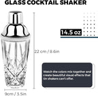 Cocktail Shaker, 14.5 Oz Glass Martini Shaker with Strainer for Bars, Whiskey, Cocktails, Silver