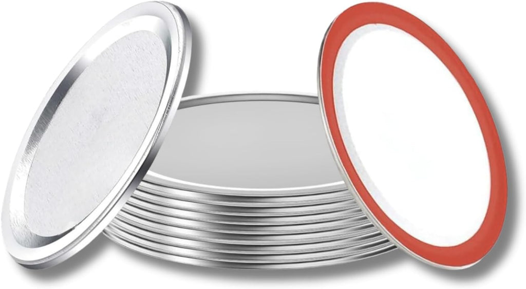 MegaWise Reusable Wide Mouth Canning Lids for Ball, Kerr Jars - Split-Type Metal Mason Jar Lids for Canning - Food Grade Material, 100% Fit & Airtight for Regular Mouth Jars, Silver/85 MM-10 Count
