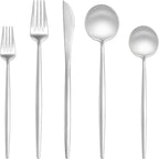 EUIRIO 60-Piece Matte Silverware Set for 12, Stainless Steel Flatware Set, Modern Brushed Thick Cutlery Set with Spoons Forks and Knives, Utensil Sets for Home Kitchen Hotel, Dishwasher Safe