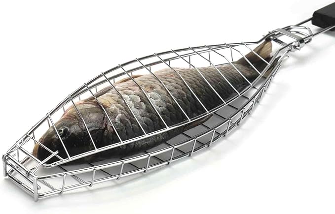 Fish Grill Basket, Stainless Steel Fish Grilling Rack For Oven With Detachable Handle , Large Whole BBQ Fish Grill Basket For Live Fish, NonStick Fish Basket for Grilling Perfect for Salmon, Veggies, And Seafood