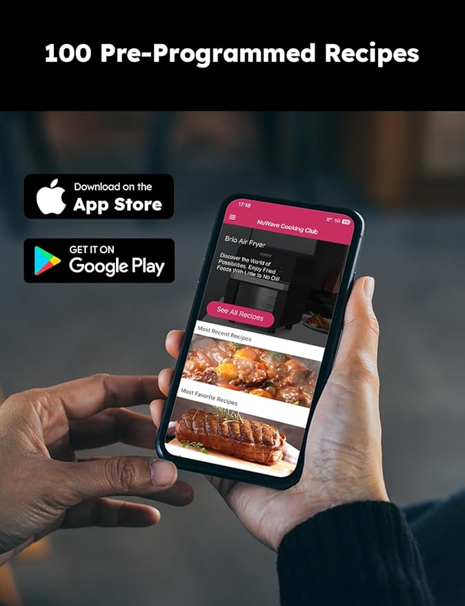 Nuwave Brio 15.5Qt Air Fryer Rotisserie Oven, X-Large Family Size, Powerful 1800W, 4 Rack Positions, 50°-425°F Temp Controls, 100 Presets & 50 Memory, Integrated Smart Thermometer, Linear T Technology