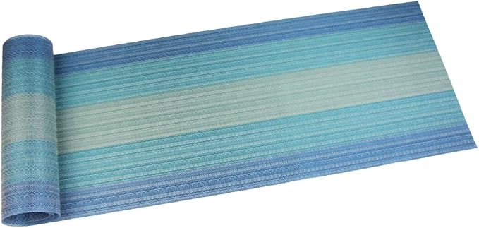 PIGCHCY Placemats Set of 6 and Table Runner,Heat Resistant Vinyl Woven Washable Table mats Sets (6 Placemats+1 Table Runner, Coastal Blue)