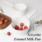 1.2L Enamel Milk Pan, Nonstick Milk Pot with Pour Spouts, Even Heat Conduction, Easy to Cook and Clean, Enamel Pot for Home Kitchen or Restaurant White