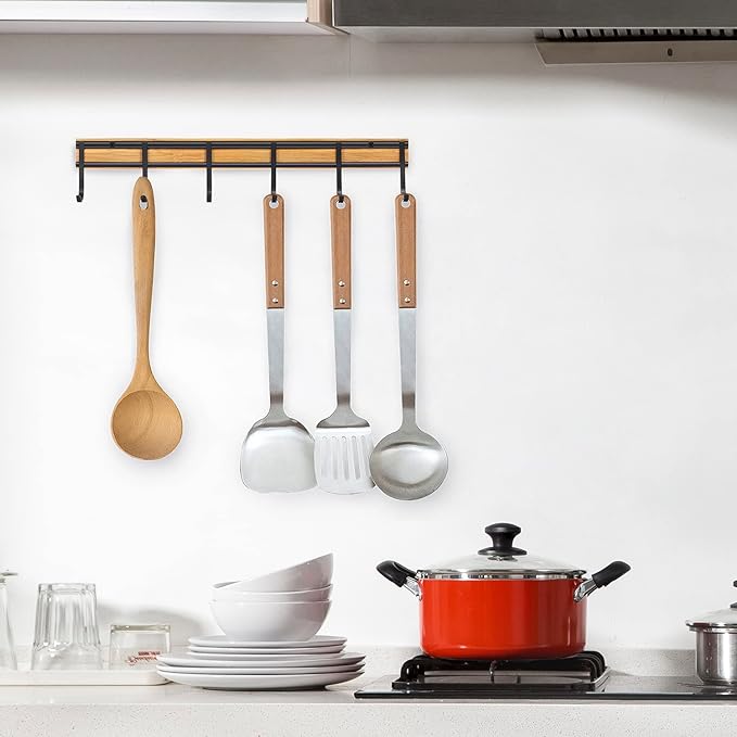 Kitchen Utensil Hanger, Wall Mout Kitchen Utensil Holder Organizer Rack with 6 Hooks, 2 Set Kitchen Wall Hooks for Hanging Utensils