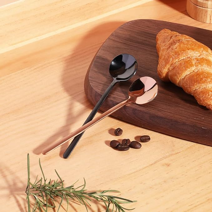 Sweejar 12 PCS Stainless Steel Mini Tea Spoons, 5.2 Inches, Black