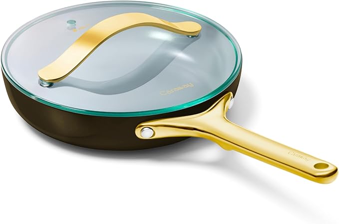 Caraway Nonstick Ceramic Mini Fry Pan With Glass Lid (1.05 qt, 8") - Non Toxic, PTFE & PFOA Free - Oven Safe & Compatible with All Stovetops (Gas, Electric & Induction) - Black