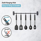 Silicone Spatula and Cooking Spoon,5 Pack Non-Stick Cooking Utensils for Kitchen，Heat Resistant Solid & Slotted Spoons and Spatulas, Stainless Steel Handle Coated with Silicone,Black