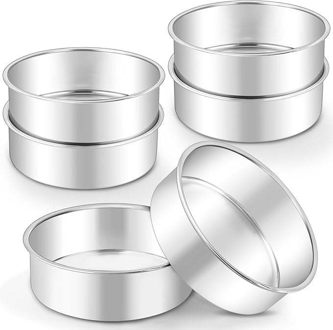 LIANYU 6 Inch Cake Pans Set of 6, Round Layer Cake Tins for Baking, Stainless Steel Round Baking Pan, Bakeware for Oven & Dishwasher, Non Toxic & Heavy Duty