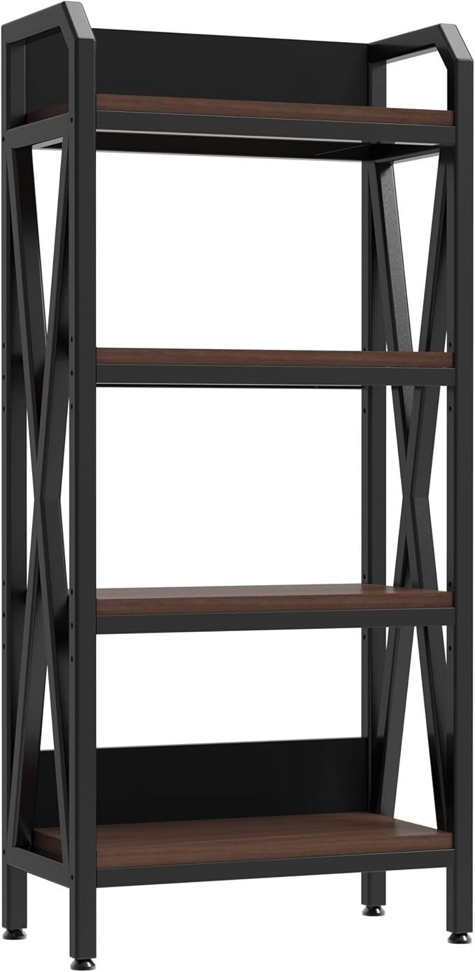 KEIKI 4-Tier Kitchen Bakers Rack with Storage, 55'' Bookcase Shelf Adjustable Shelves Freestanding, Microwave Stand, Bakers Rack for Kitchen, Garage, Pantry, Bathroom