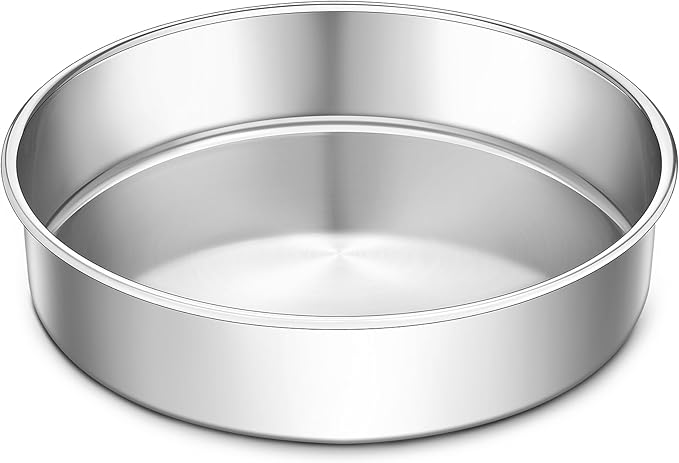 LIANYU Cake Pans 9 Inch Round, Stainless Steel Round Wedding Birthday Cake Pan, Metal Baking Tin Oven Pan for Layer Cake Brownie Lasagna, Leak Proof, Dishwasher & Pot Safe
