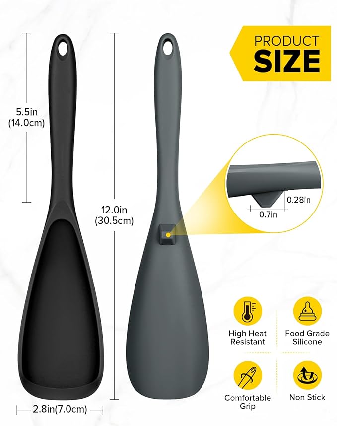 Pack of 2 Cooking Spoons for Non Stick Cookware, Multifunction Spatula Spoon BPA-Free, One-Piece Design, Suitable for Scooping, Scraping, Serving and Mixing(BLACK-GRAY)