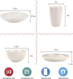 Wheat straw dinnerware sets - 28 Pieces dish sets service for 4 - Lightweight and Unbreakable Plates and Bowls Sets for Travelling and Camping.White