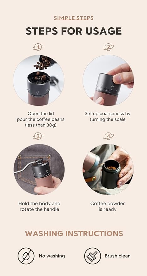 Manual Coffee Grinder Premium Hand Coffee Grinder Capacity 30g with CNC Stainless Steel Conical Burr,Silicone Anti-skid Ring Pour Over Coffee for Manual Burr Coffee Grinder Gift
