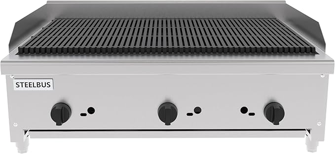 36 Inch Commercial Gas Charbroiler, Stainless Steel Countertop Grill with 3 Burners 84000 BTU, Heavy Duty Restaurant BBQ Broiler, Natural Gas/Propane, Cast Iron Grates