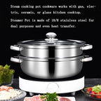 Steamer Pot for Cooking 11 inch Stainless Steel, 3-tier Multipurpose 18/8 Stainless Steel Steam Pot Cookware with Lid for Vegetable, Dumpling, Stock, Sauce, Food
