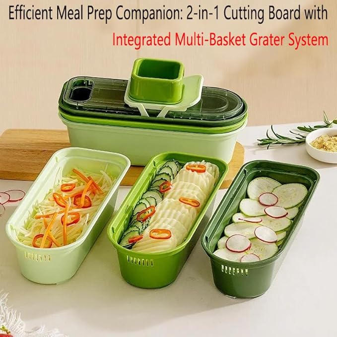 Stainless Steel Box Grater with Container - 6-in-1 Kitchen Slicer & Shredder for Cheese, Vegetables, Fruits - Dishwasher Safe, Non-Slip Base, Ergonomic Handle