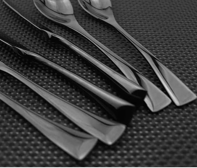 Flatware Set 18/10 Stainless Steel Mirror Polished Black Cutlery - Silverware Utensil Set of Serrated Steak Knife Dinner Fork Knife Spoon Salad Fork Dessert Spoon,24 Piece Service for 4