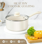 MICHELANGELO Nonstick Sauce Pan Sets, Ceramic Saucepan with Lid, Multipurpose Pot with Lid, Non-Toxic Saucepans, Induction Compatible, 3QT, White
