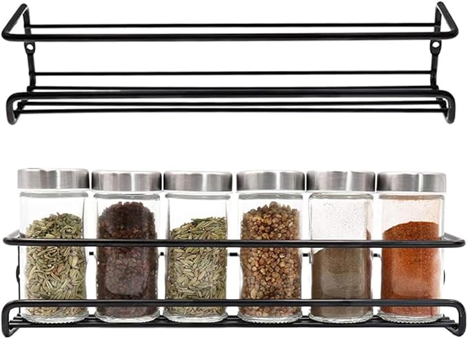4 Pack Spice Rack Organizer, Wall Mount Spice Rack Organizer,Screw or Adhesive Hanging Spice Rack, Black