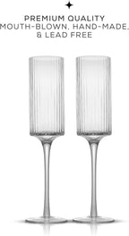JoyJolt Elle 5.7oz Champagne Glasses, Fluted Glass Flute Set of 2, Vintage Style Unique Drinking Cocktail and Mimosa Glasses, Wedding Champagne Flutes